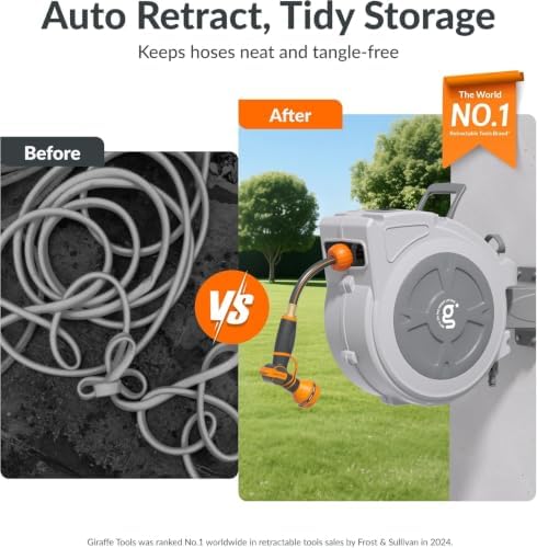 Giraffe Tools Retractable Hose Reel 1/2" x 65 ft Wall Mount Auto Rewind - Image 3