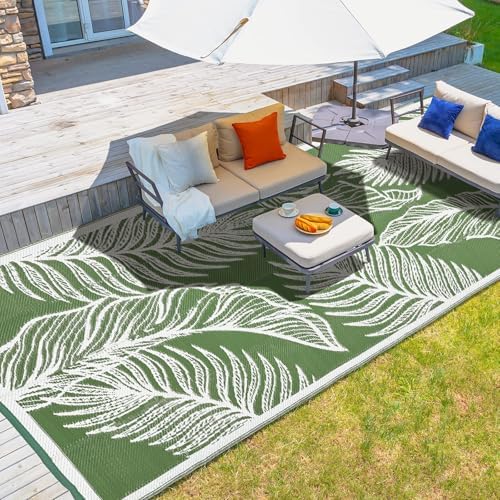 wikiwiki 8x10ft Outdoor Rug, Reversible Plastic Patio Rug Waterproof, Indoor Outdoor Carpet Clearance, Large Area Carpet for Patio Deck Balcony Pool RV Camping Beach Picnic, Green by WikiwikiPatioUmbrellas