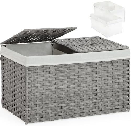 SETVSON Storage Basket with Lid, PE Rattan Woven Storage Bin, Gray by SETVSON