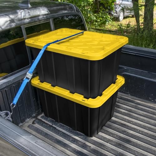 27-Gallon Plastic Storage Bins with Snap-on Lids – 6-Pack, Home Organization Essential (Black and Yellow) - Image 4