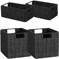 Vagusicc Wicker Storage Baskets, Set of 2 Hand-Woven Foldable Cube Storage Baskets for Shelves with Handles 13 inches + Set of 2 Small Wicker Storage Baskets for Organizing Toilet Shelves,Black by Vagusicc