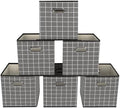 Yunkeeeper storage bins Cubes, Fabric Cube Organizer with Handle, Foldable Cube Bins for Cloth or Accessary Storage, 11x11x11, Set of 6, (Grey grid) by Yunkeeper