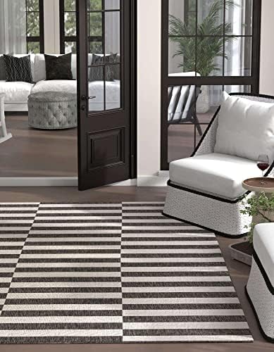 Unique Loom Outdoor Striped Collection Area Rug - Striped (13' Square, Charcoal/Ivory) - Image 3