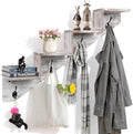 Hookmous Coat Rack Wall Mount with Shelf, White Wall Shelf with Hooks, Sturdy​​ Wooden Rise Staircase Shelves, Space-Saving Decorative Organizer for Entryway, Mudroom, Hallway, Living Room, Bedroom by muukinghouse