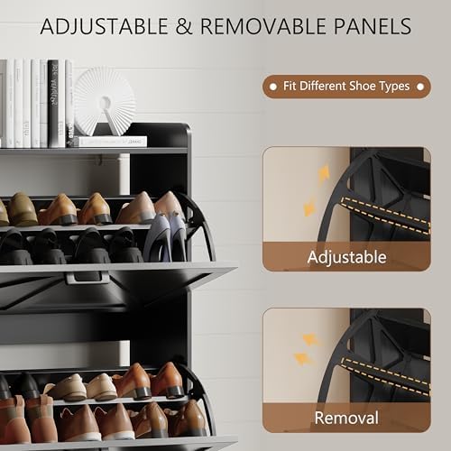 Xixini Shoe Storage Cabinet with 3 Flip Drawers, Entryway Shoe Rack, Black - Image 4