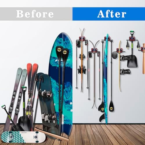 Ski Rack Wall Mount Ski & Snowboard Skateboard Wall Mount Fits Any Board holder Up to 25lbs Vertical Ski Storage Rack for Home & Garage Space-Saving Winter Gear Organizer 2Pack - Image 5