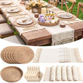 6 Sets Boho Placemat Table Runner Napkin Rings, White, 12x72 by Gandeer