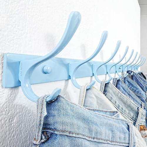 SKOLOO Coat Rack Wall Mounted - 10 Hooks, Pack of 2, Heavy Duty, Stainless Steel, Metal Coat Hanger, Sturdy Wall Hooks for Hanging Coats, Jacket, Clothes, Hat, Blue - Image 2
