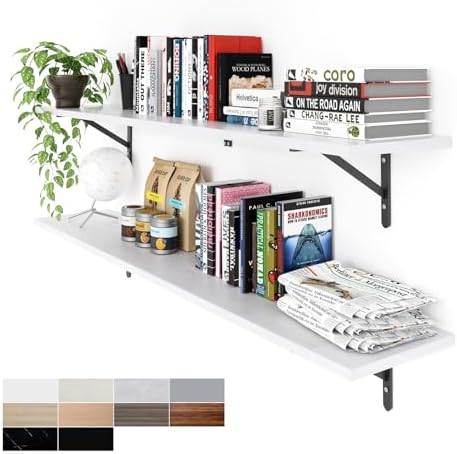 Kaboon 55 inch Long 10 inch Deep Floating Shelves for Wall Set of 2, Large Open Shelves Wall Mounted, Space Saving Home and Commercial Use, White Rock by Kaboon