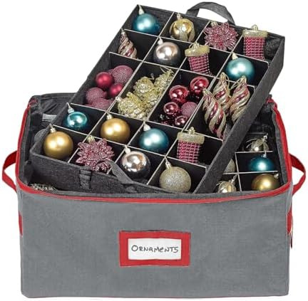 HOLDN’ STORAGE Christmas Ornament Storage Box with Dividers - Fits 96-3” Ornaments, 4 Removable Trays, Durable & Space-Saving, Clear Top Lid, Convenient Storage Designed, Grey - Image 2