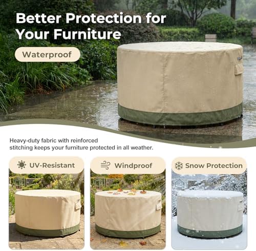 BPS Waterproof Patio Table and Chairs Cover, 600D Anti-UV Outdoor Dining Furniture Set Cover with Air Vent and Storage for Patio Round Sectional Set, 108''Dia x 32''H - Image 6