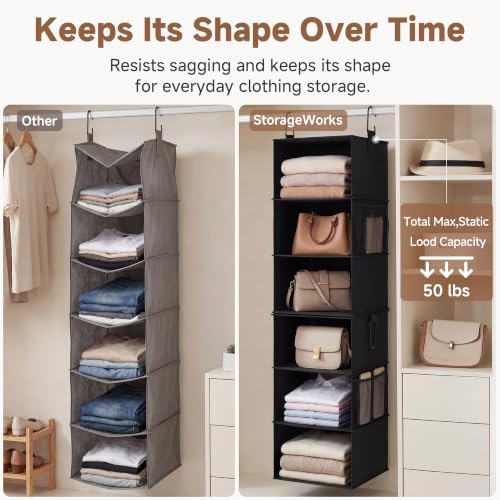StorageWorks Hanging Closet Organizer, 6-Shelf with 2-in-1 Design, Ivory - Image 6