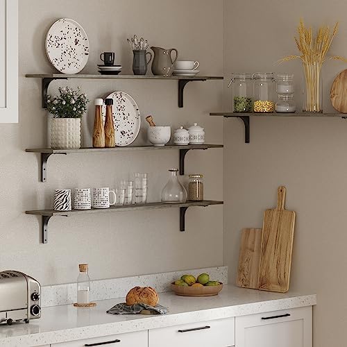 DINZI LVJ Long Wall Shelves, 55.1Inch Wooden Wall Mounted Shelves, Set of 2 - Image 5