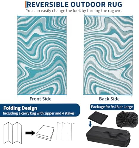 Garvee Large Modern Outdoor Rug 9x18 Patio Rugs Outdoor, Light Blue - Image 7