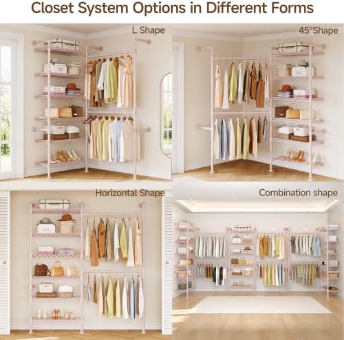 ONBRILL L2 Wall Mounted Closet System, Industrial Pipe Clothing Rack, Pink - Image 6