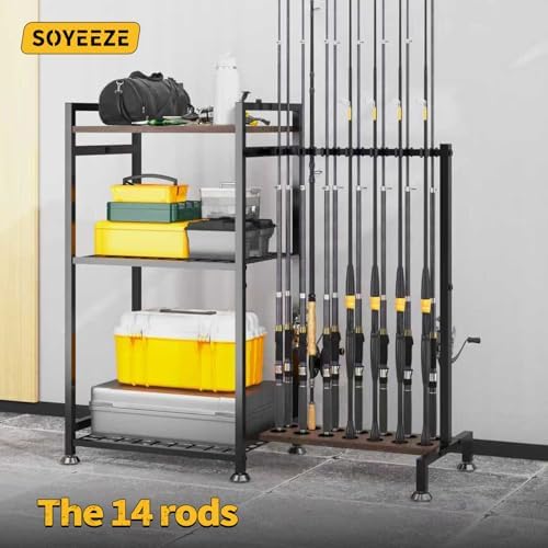 SOYEEZE Fishing Rod Holder for 14 Rods, Ground Stand Fishing Pole Holders for Garage, 2-Sided Vertical Fish Rod Rack for Tackle Box, Fishing Supplies,a Display Fish Gear Storage Gift for Man - Image 7
