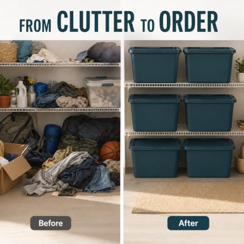 18 Gal Storage Bin with Snap-On Lid, Stackable Plastic Tote for Home, Teal - Image 7