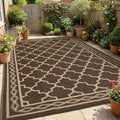 Outdoor Plastic Straw Rug 9x18 Large Vintage Trellis Waterproof Rug for Patio Outside Floor Mat Lightweight Reversible Outdoor Rugs for RV Beach Camping Backyard Deck Picnic, Brown Beige by Unknown