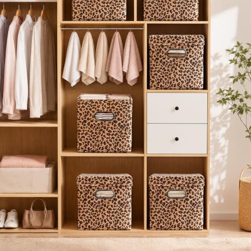 ANMINY Leopard Cheetah Print Storage Cubes Bins with Lids, 11Inch 4PCS - Image 2