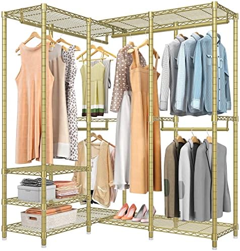VIPEK L40 Corner Clothes Rack, Heavy Duty L-Shaped Freestanding Closet, Metal Clothing Rack, Corner Wardrobe for Hanging Clothes, 53.75" L x 38" W x 76.4" H, Load Capacity 1110 LBS, Gold by VIPEK