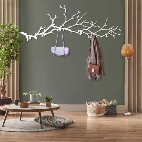 Extra Large Metal Branch Coat Rack, Tree Branch Wall Mount, Tree Branch Wall Hanger, Hat and Coat Rack, Home Storage Hooks, Entryway Wall Decor (White, 30"x11") by HunaniesCanvasPrintWallArt