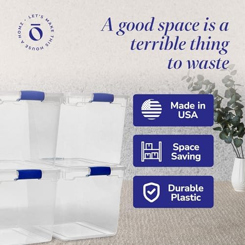 HOMZ Clear Plastic Storage Bins with Latching Lids, 31 Qt, Blue, 4 Pack - Image 5