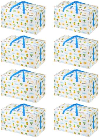 VENO 8 Pack Extra Large Heavy Duty Moving Bags with Wide Opening & Reinforced Handles, Reusable Storage Tote Bags with Strong Zippers for Clothes, College Dorm Essentials & Moving Supplies by Veno