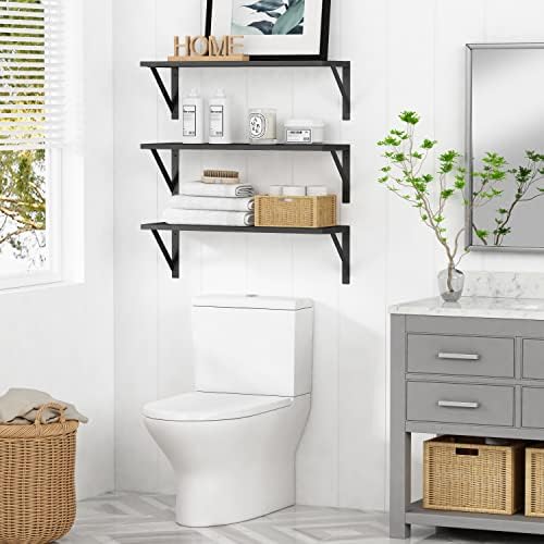 Forbena Large Floating Shelves for Wall 24 Inch Long Set of 3, 8 in Deep Wall Bookshelf for Bedroom Living Room, Wooden Heavy Duty Hanging Book Shelves for Office Kitchen Closet Storage (Black) - Image 5