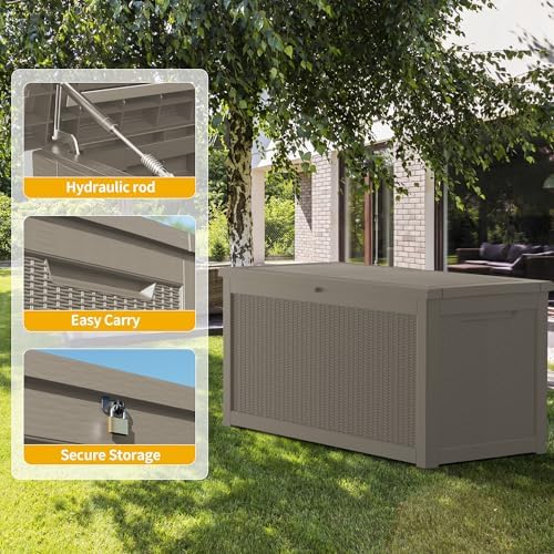 320 Gallon Outdoor Storage Box Waterproof, Lockable Resin Deck Box Large Storage Bin for Patio Furniture Cushion, Garden Tools, Pool Accessories, UV-Resistant Outside, Grey - Image 5