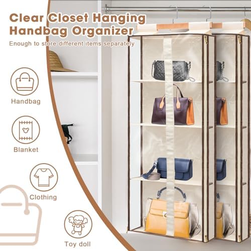 Silkfly 2 Pack Hanging Purse Organizer for Closet Clear Handbag Storage Hanger with Zipper Holder over The Door Wardrobe Tote Bag Storage Holder for Bedrooms Living Room - Image 6