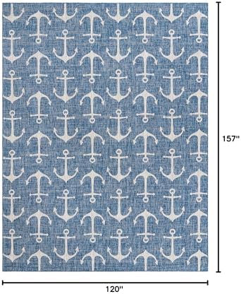 Unique Loom Outdoor Coastal Collection Area Rug - Ahoy (10'x 13' 1" Rectangle, Blue/ Ivory) - Image 2
