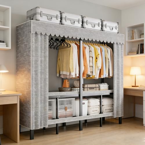 74.8in Heavy Duty Foldable Wardrobe with Cover, Max Load 1200lbs - Image 3