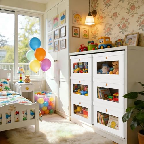 DIMJ Storage Bins with Lids - 5 Pack Large Fabric Closet Organizer with Window & Handles, Collapsible Decorative Storage Boxes for Shelves Under Bed, Books Clothes Blankets Sweaters Organization - Image 3