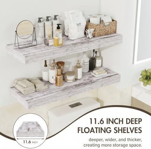 Acovy 30 Inch Floating Shelves, 12" Deep Floating Shelf Wall Mounted, 30" Wall Shelves, Rustic Deep Bookshelf, Extra Deeper & Thicker Display Shelves for Bedroom, Living Room, Set of 2 - Image 5
