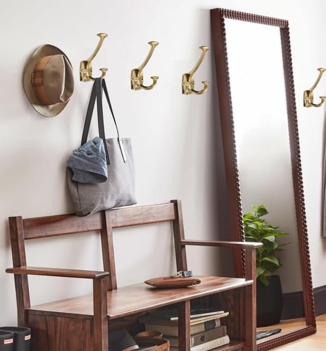 10 Pack Champagne Bronze Hooks Large Wall Mounted Solid Heavy-Duty Decorative Double-Sided Coat Hooks for Triple Coat Hook Towels Coats Robes Towels Bag Bathroom Three Prong Coat Hook - Image 5