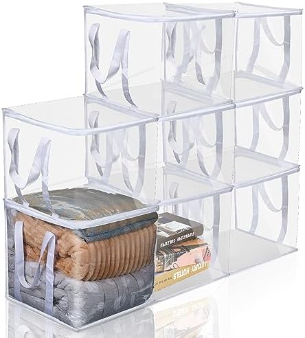Windyun 8 Pcs Clear Zippered Organizers 12''x12''x12'' Moving Bags with Reinforced Handles Heavy Duty Storage Cube Tote Storage Bags Bins for Clothes Moving Supplies Linens Shoes Closet Organizer by Windyun