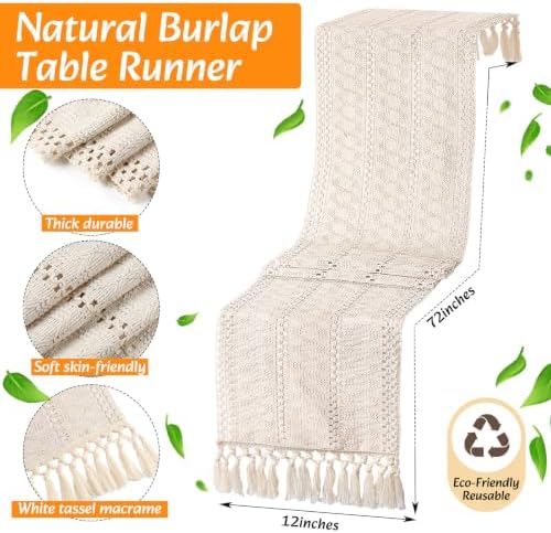 12 Sets Boho Placemat Table Runner Napkin Rings, White, 12x72 - Image 4