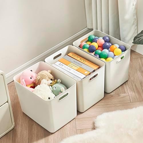 10 pack large plastic White storage bins with Lids, Toy Box Chest with Handle，Organizer Containers Baskets for Baby,Nursery，Shelves，Playroom, Bedroom，Office,Closet，home (White, 5XL+5S) - Image 3