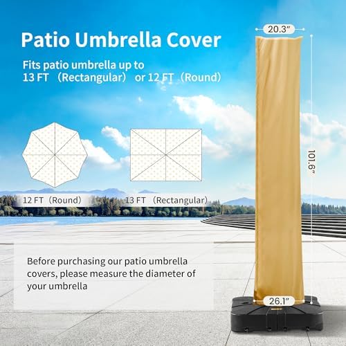 Cantilever Patio Umbrella Cover with Zipper and Pole, Khaki - Image 3
