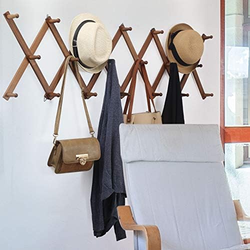 WEBI Accordion Wall Hanger,Expandable Wooden Hat Rack for Wall Mounted Coat Rack,Accordion Hat Hooks Holder for Baseball Caps,17 Peg,Rustic Brown,2 Packs - Image 2