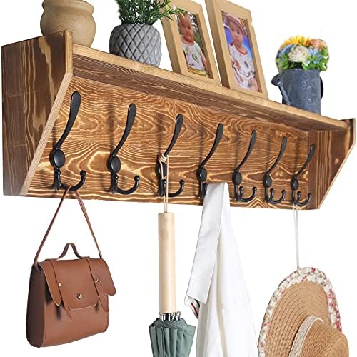 WEBI Wall Shelf with Hooks Underneath,35" Long Coat Rack Wall Mount with Shelf,7 Triple Hooks,Entryway Shelves for Clothes,Jacket,Rustic Brown by WEBI