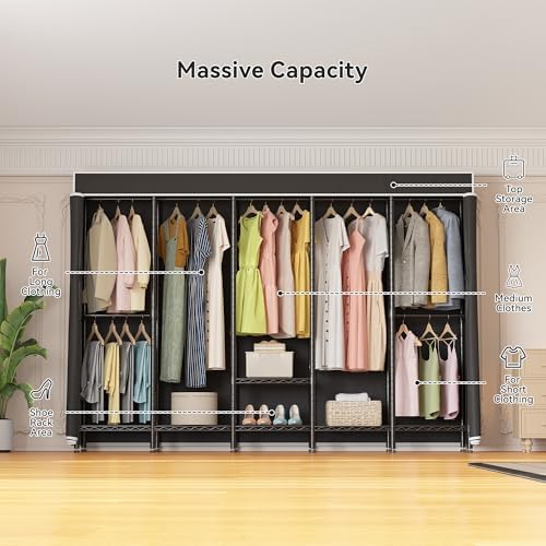 Higeego Heavy Duty Clothes Rack with Cover, H5C Large Clothing Rack, Black - Image 6