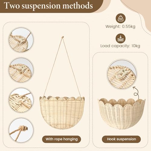 Natural Handwoven Scalloped Wall Basket Set of 2, Premium Rattan Wicker Wall Hanging Organizer for Boho Home Decor, Decorative Wall Storage for Bathroom, Entryway, Living Room & Craft Room - Image 5