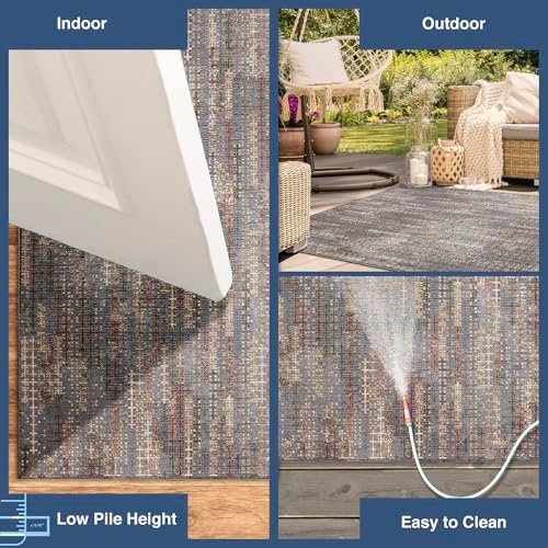 Liora Manne Marina Indoor/Outdoor Power Loomed Synthetic Blend Durable Area Rug - Contemporary Texture Global Colorful (Sienna Black) (6'6" x 9'4") - Image 4