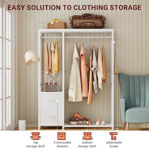 Lulive Clothes Rack with 2 Rods, Shelves, Drawers & Hooks, Garment Rack - Image 7