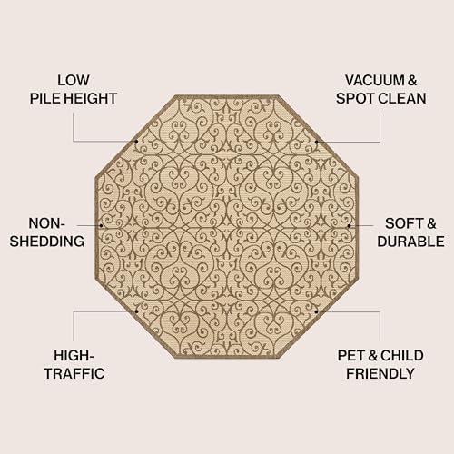 Eyely Filigree WeaveOctagon Area Rug 8 Ft Beige/Brown, Indoor Outdoor Rug - Image 2