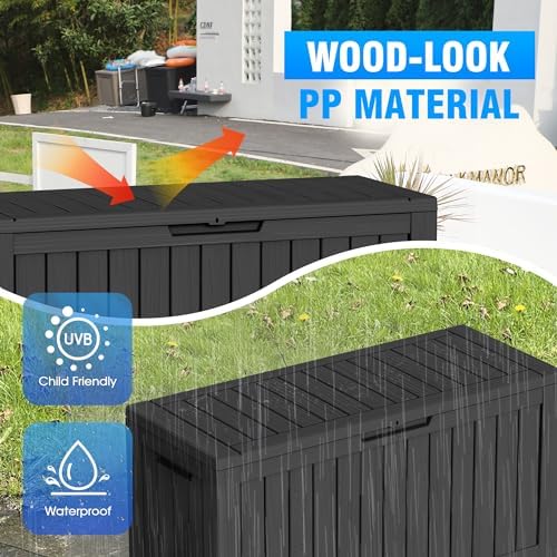 Outdoor Waterproof Resin Storage Deck Box Lockable Outside Bench UV Resistant Bin Patio Porch Furniture Pool Float Garden Tool Cushion (Black, 90 Gallon) - Image 6