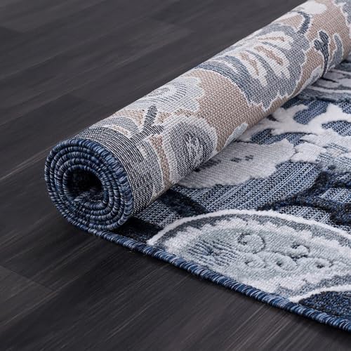 Luul Home Floral Indoor Outdoor Rugs 9x12 Large Area Rug for Living Room, Patio Decor, Kitchen, and Entryway Rug, Washable Stain Resistant Outside Carpet Navy 9 x 12 - Image 6