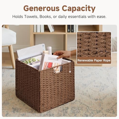 StorageWorks 13 inch Cube Storage Bins, Wicker Baskets for Storage, Brown - Image 4