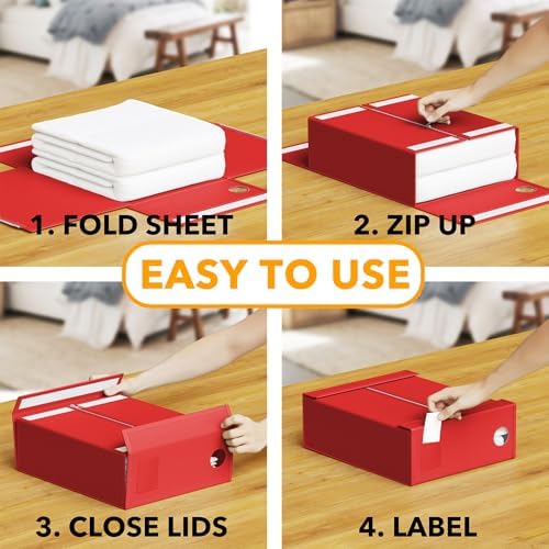 SpaceAid 12 Pack Bed Sheet Organizers and Storage, Foldable Organizer for Linen Closet, Set Folder Keeper With Window XL (Queen & King Size) Bedding Container (Red) - Image 3